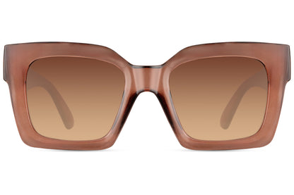 Oversized square sunglasses with brown gradient lenses and bold frame, chic sustainable sunglasses for women perfect for casual and city looks