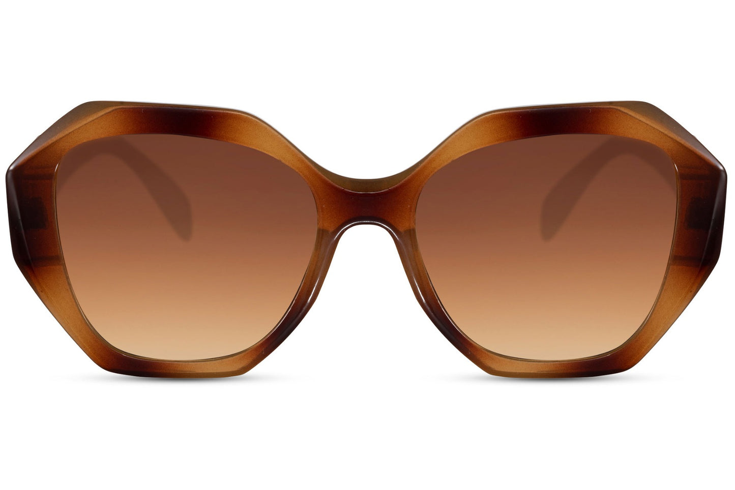 Oversized hexagon sunglasses with brown lenses and geometric frame, offering a stylish blend of classic tones and modern design
