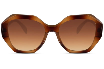 Oversized hexagon sunglasses with brown lenses and geometric frame, offering a stylish blend of classic tones and modern design