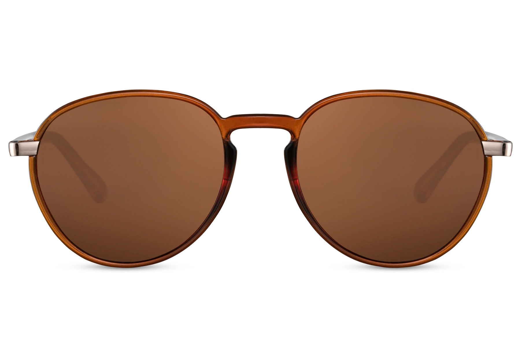 Brown lens aviator sunglasses combining classic tones with bold styling, ideal for casual and outdoor wear