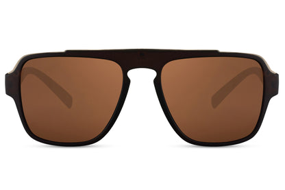 Brown lens aviator sunglasses with urban design, suitable for casual outfits and relaxed styling