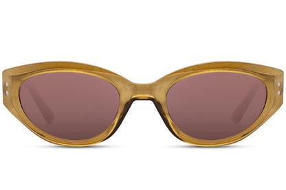 Cat eye sunglasses with brown lenses offering a warm retro fashion look