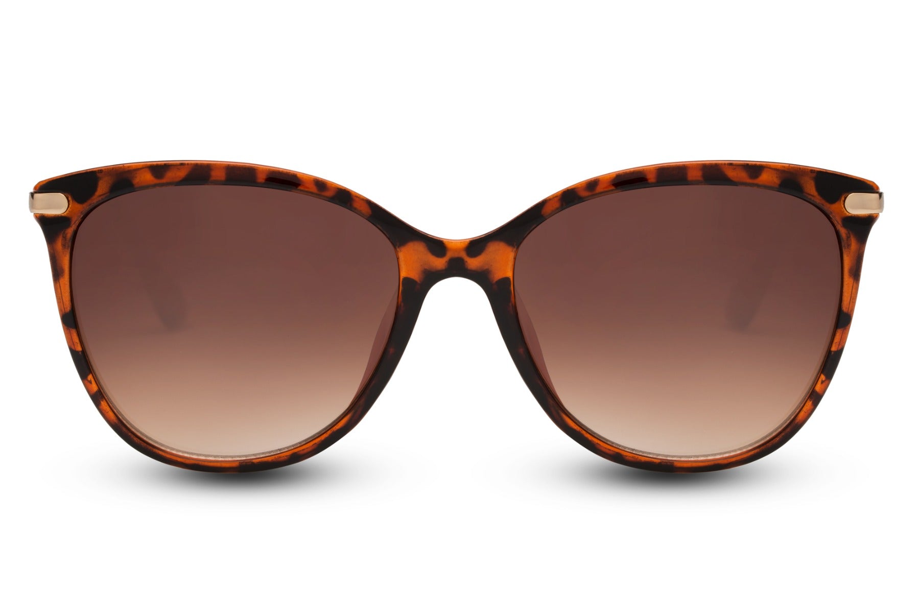 Vintage-inspired cat eye sunglasses with brown gradient lenses and structured frame, offering refined style and UV protection