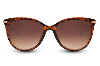 Vintage-inspired cat eye sunglasses with brown gradient lenses and structured frame, offering refined style and UV protection