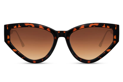 Brown leopard print cat eye sunglasses with bold frame design and UV protection
