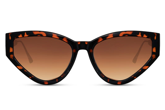 Brown leopard print cat eye sunglasses with bold frame design and UV protection