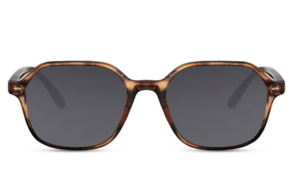 Brown leopard print square sunglasses with dark UV protection lenses for bold retro fashion and everyday wear