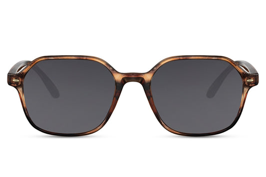 Brown leopard print square sunglasses with dark UV protection lenses for bold retro fashion and everyday wear