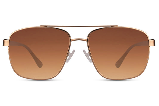 Brown metallic aviator sunglasses with retro tinted lenses and UV400 protection, designed for a sharp and confident everyday look