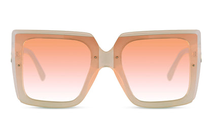 Brown oversized sunglasses with cream square frame and light brown lenses, fashionable women sunglasses for luxury summer outfits, beach holidays and elegant everyday style