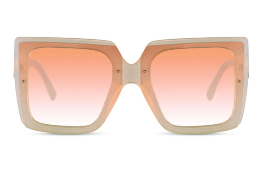 Brown oversized sunglasses with cream square frame and light brown lenses, fashionable women sunglasses for luxury summer outfits, beach holidays and elegant everyday style