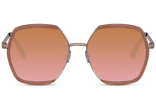 Brown oversized sunglasses with metal frame and tinted lenses, stylish women sunglasses for warm tone outfits, summer fashion, travel and everyday wear
