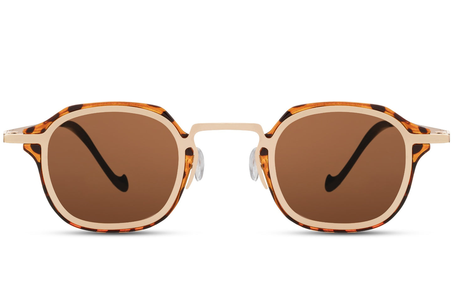 Classic unisex small square sunglasses with brown lenses and minimalist metal frame for everyday wear