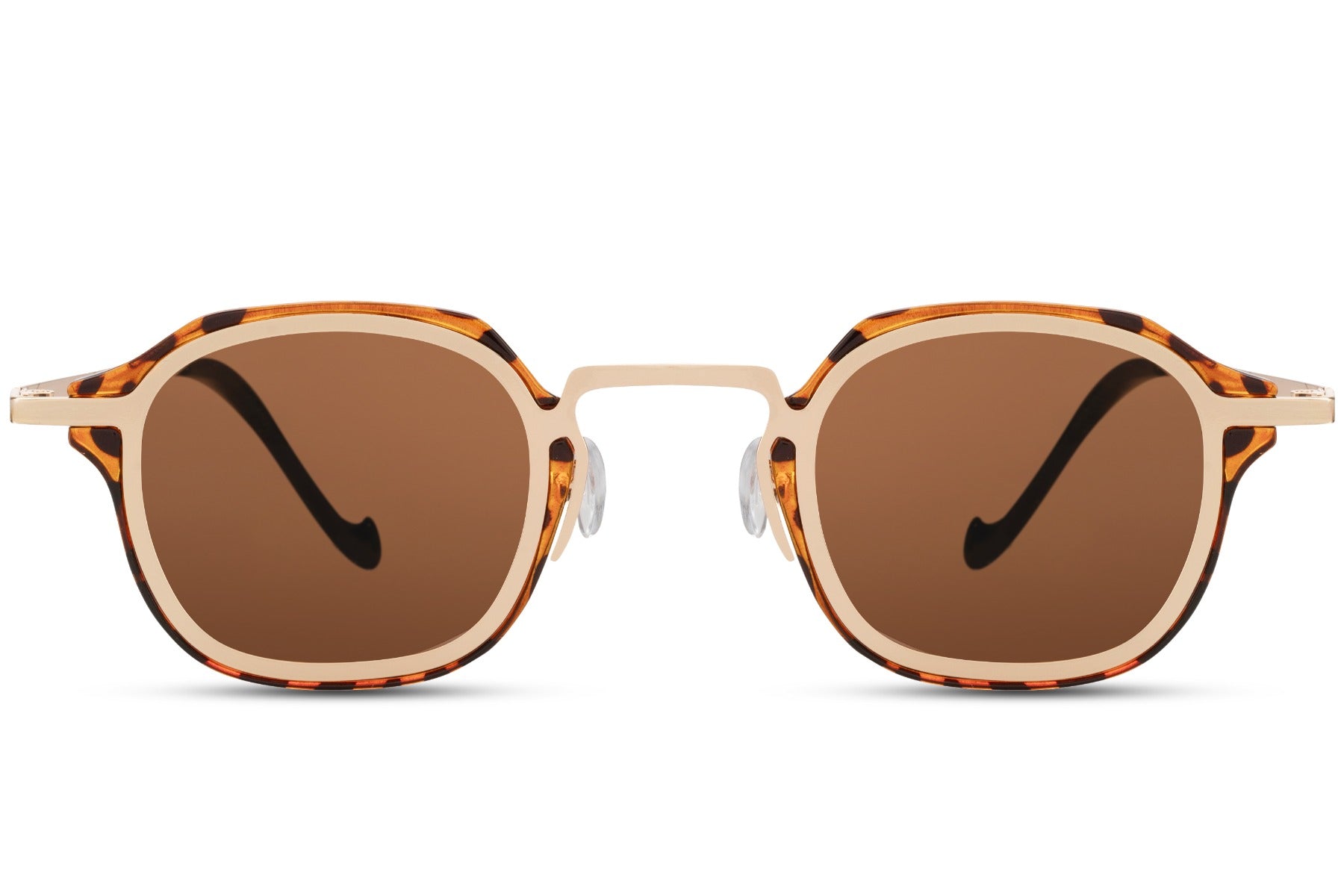 Classic unisex small square sunglasses with brown lenses and minimalist metal frame for everyday wear