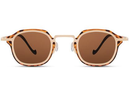 Classic unisex small square sunglasses with brown lenses and minimalist metal frame for everyday wear