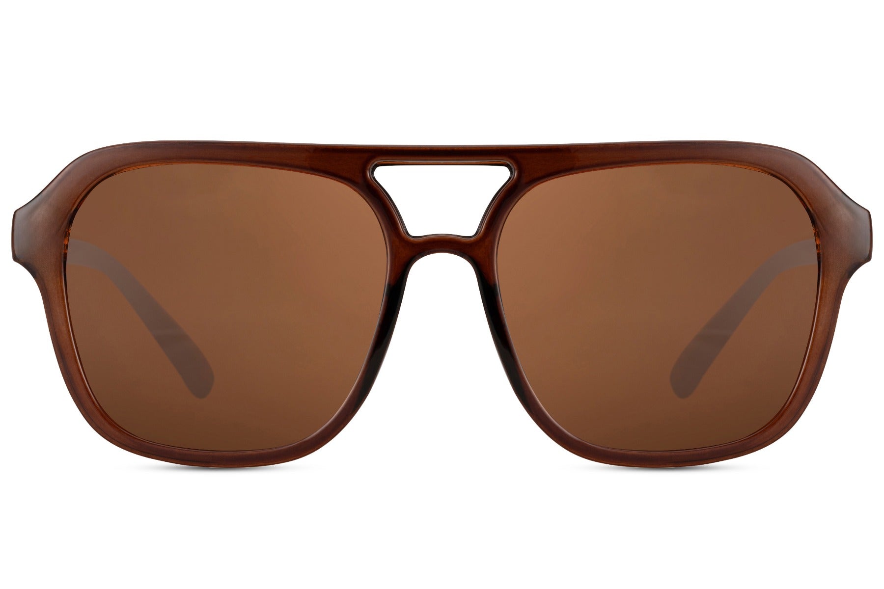 Brown tinted aviator sunglasses with a classic design suitable for everyday wear