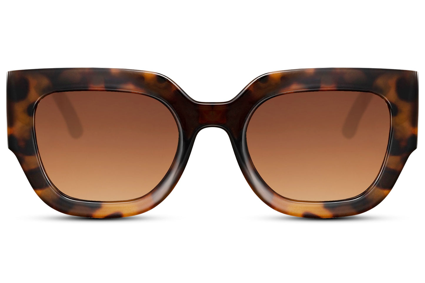 Brown tortoiseshell cat eye sunglasses blending classic tones with a bold modern frame