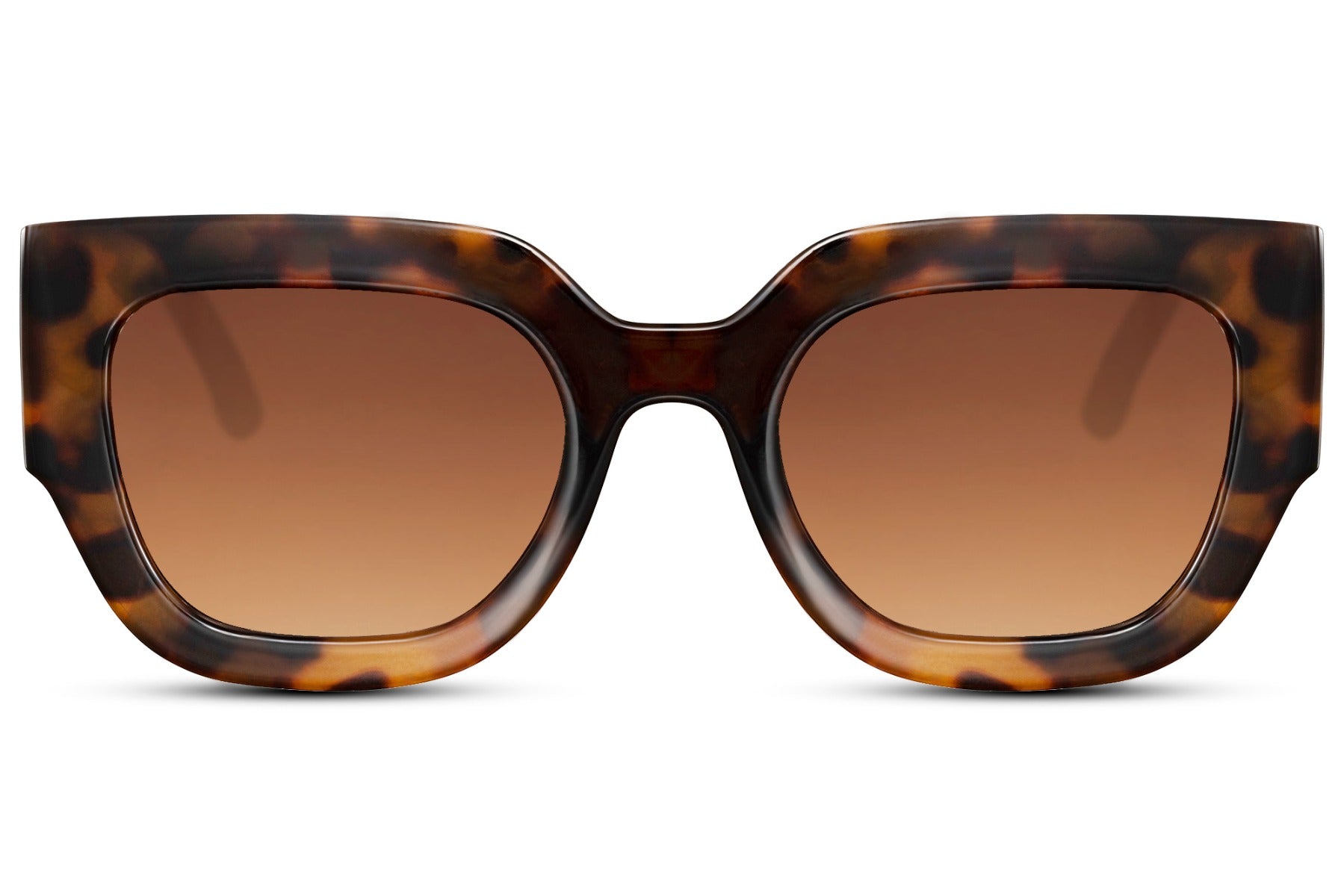 Brown tortoiseshell cat eye sunglasses blending classic tones with a bold modern frame