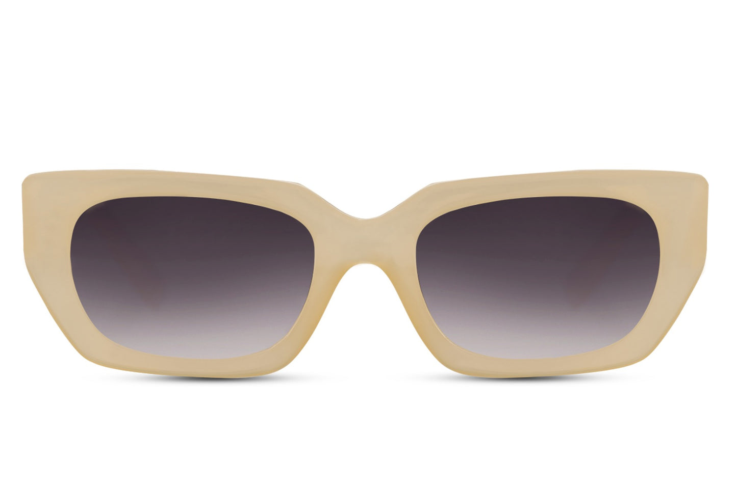Cat eye rectangle sunglasses with beige frame and brown lenses by Sunglass Station, unisex eyewear with a soft modern look