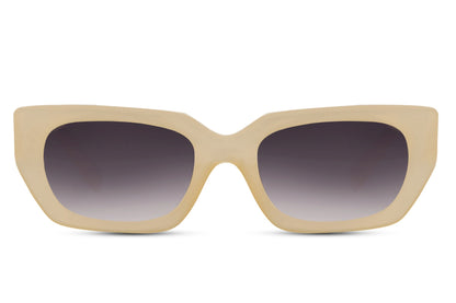 Cat eye rectangle sunglasses with beige frame and brown lenses by Sunglass Station, unisex eyewear with a soft modern look