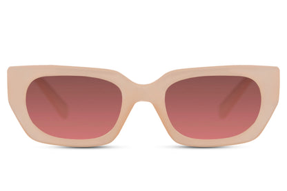 Cat eye rectangle sunglasses with pink frame and gradient lenses by Sunglass Station, stylish unisex eyewear inspired by Paris fashion trends