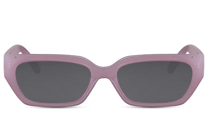 Rectangle cat eye sunglasses with pink frame and light lenses by Sunglass Station, lightweight eco eyewear inspired by European fashion
