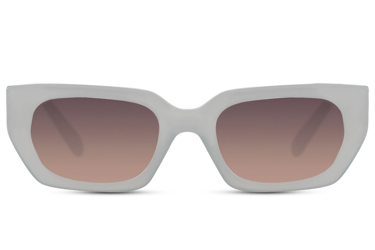 Rectangle cat eye sunglasses with white frame and grey lenses by Sunglass Station, lightweight eco-friendly eyewear for everyday wear