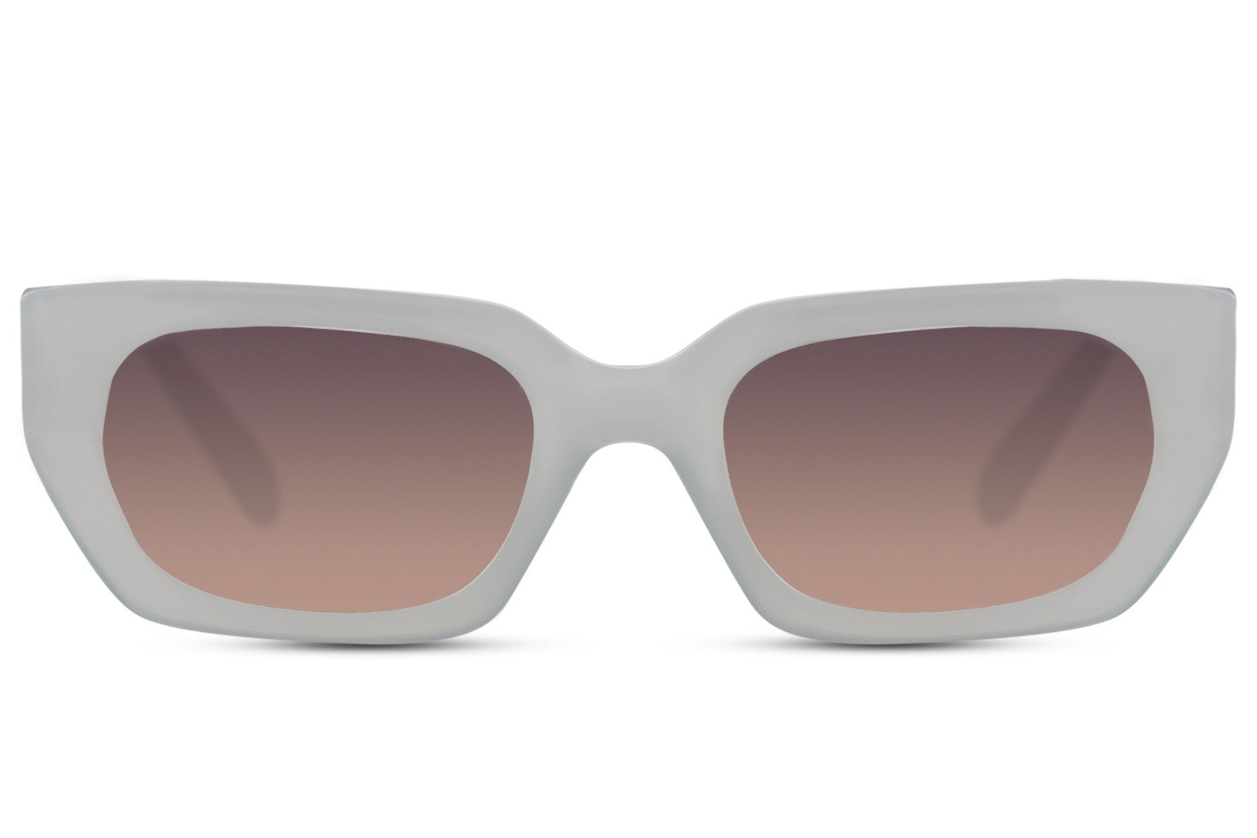 Rectangle cat eye sunglasses with white frame and grey lenses by Sunglass Station, lightweight eco-friendly eyewear for everyday wear