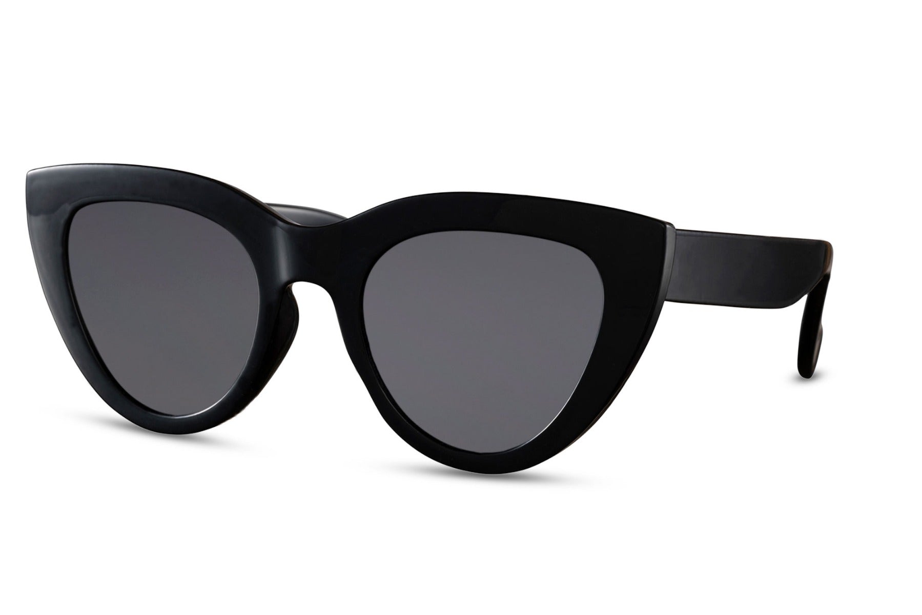 Classic black cat eye sunglasses with retro-inspired shape and modern finish, ideal for timeless everyday outfits