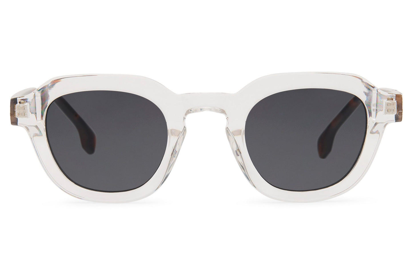 Clear square sunglasses with recycled lightweight frame and dark lenses for modern everyday fashion