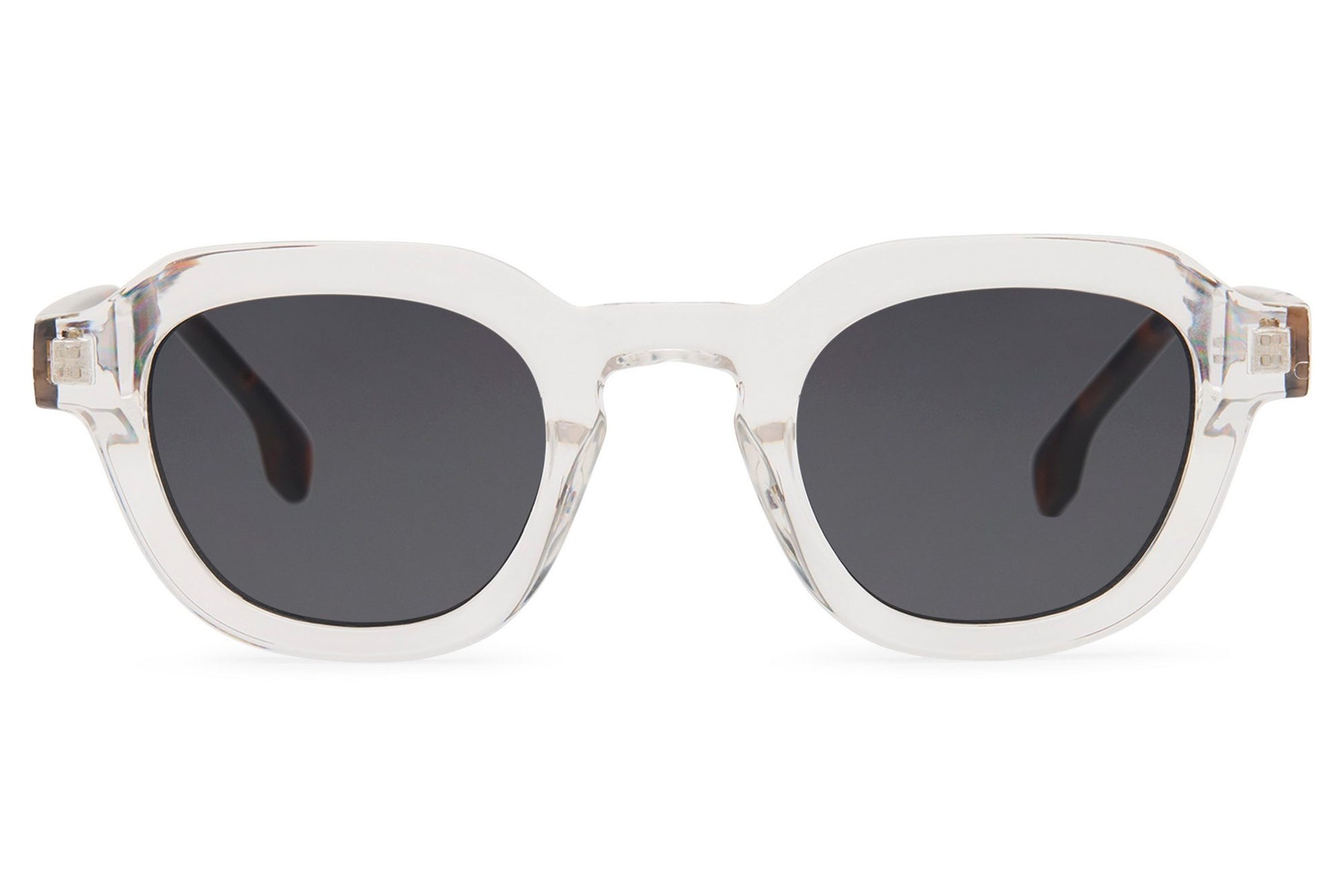 Clear square sunglasses with recycled lightweight frame and dark lenses for modern everyday fashion