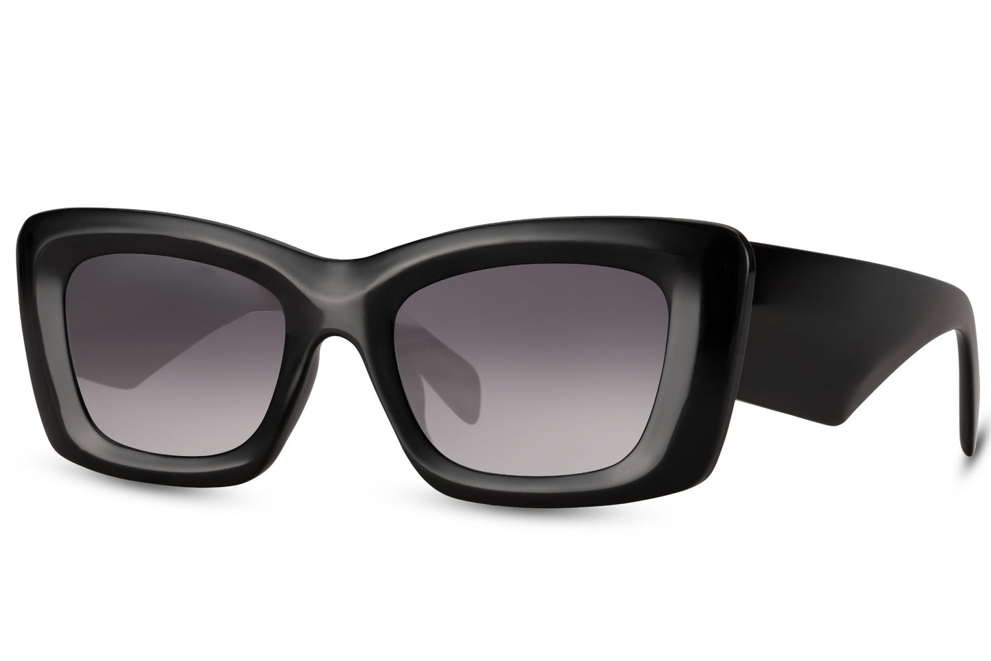 Women’s cube frame sunglasses in black by Sunglass Station, chunky rectangle design with a strong modern silhouette