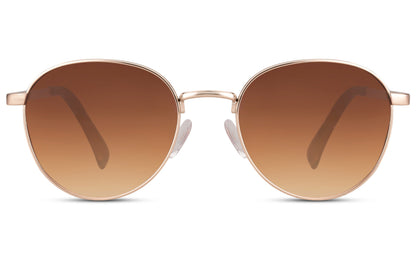Dark brown aviator sunglasses with round frame design, offering a warm tone look for everyday use