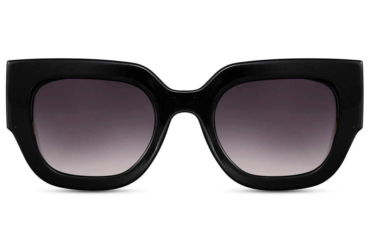Dark tinted cat eye sunglasses with oversized bold frame designed for a strong fashion statement