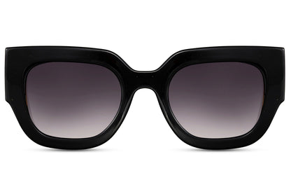 Dark tinted cat eye sunglasses with oversized bold frame designed for a strong fashion statement