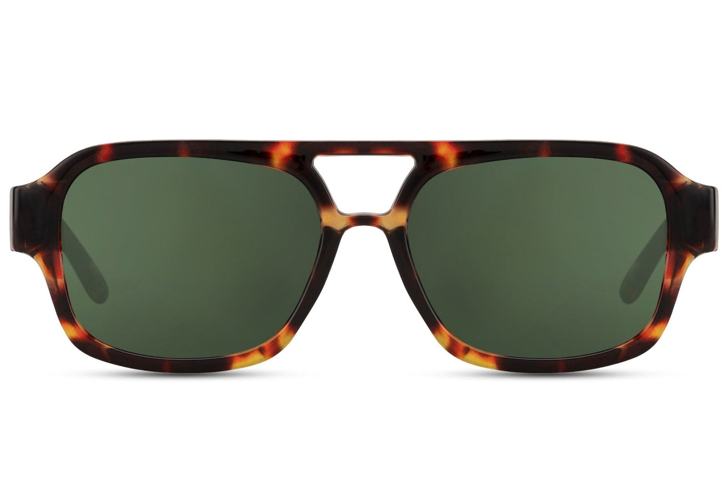 Deep green aviator sunglasses with a retro frame, ideal for outdoor activities and relaxed travel styling