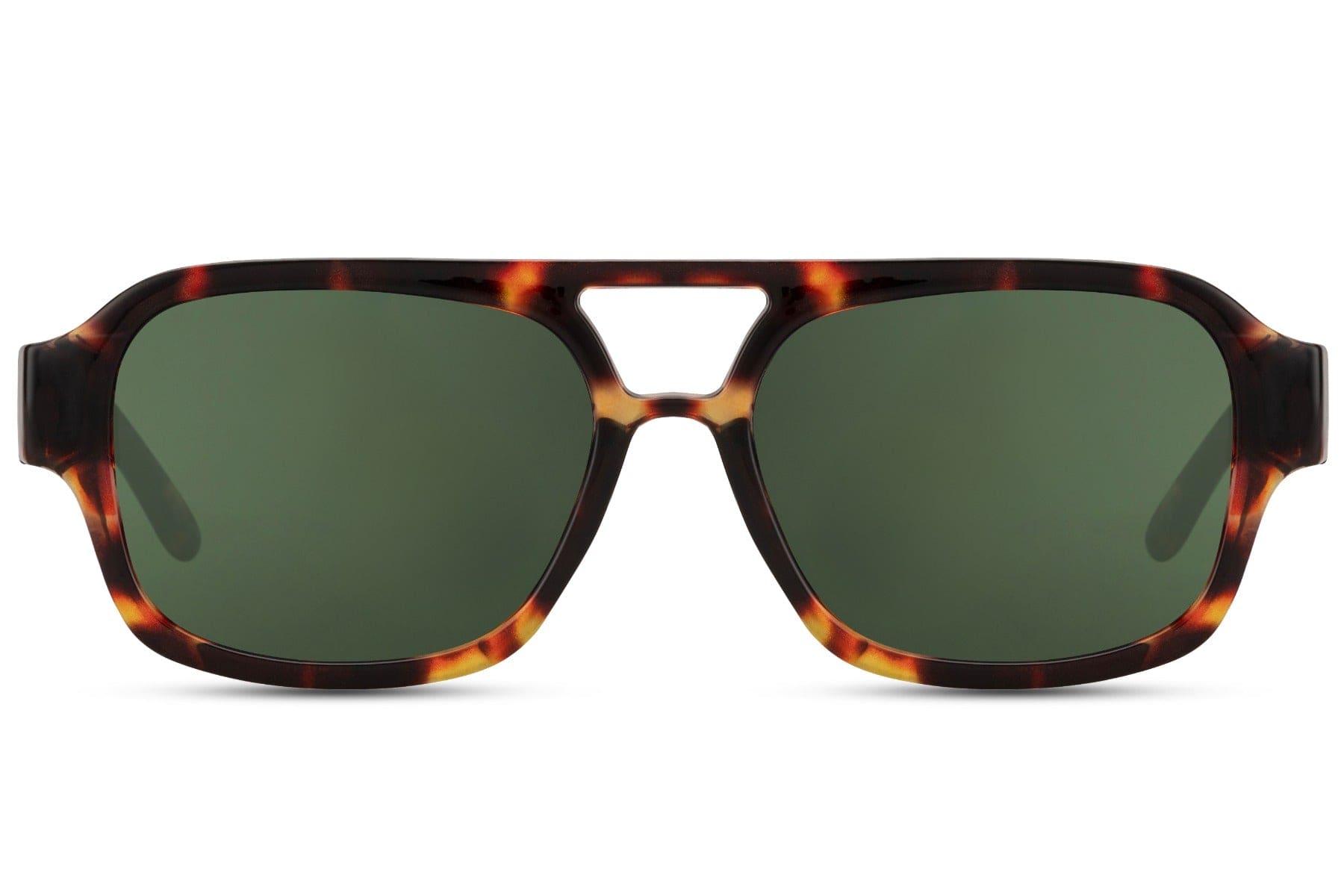 Deep green aviator sunglasses with a retro frame, ideal for outdoor activities and relaxed travel styling