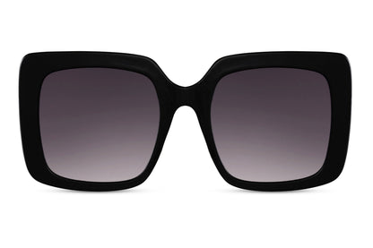 Eco bold oversized sunglasses with black square frame and dark lenses, stylish women sunglasses for modern fashion, travel outfits and everyday wear