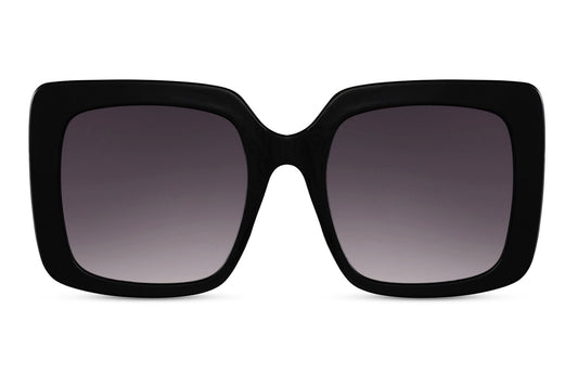 Eco bold oversized sunglasses with black square frame and dark lenses, stylish women sunglasses for modern fashion, travel outfits and everyday wear