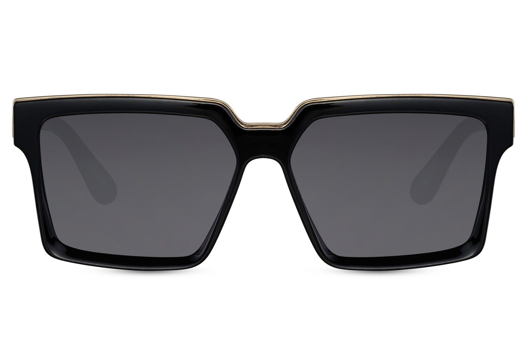 Eco bold rectangle sunglasses with black frame and dark lenses by Sunglass Station, unisex eyewear made from recycled materials with UV protection, available with free shipping across the UK and Europe