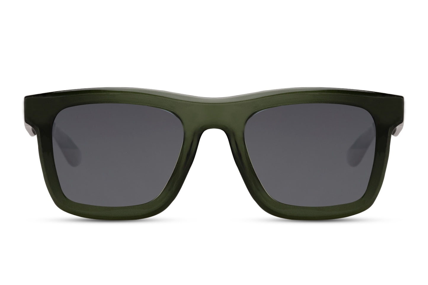 Unisex eco chunky square sunglasses with dark green recycled frame and UV protection lenses for bold streetwear fashion