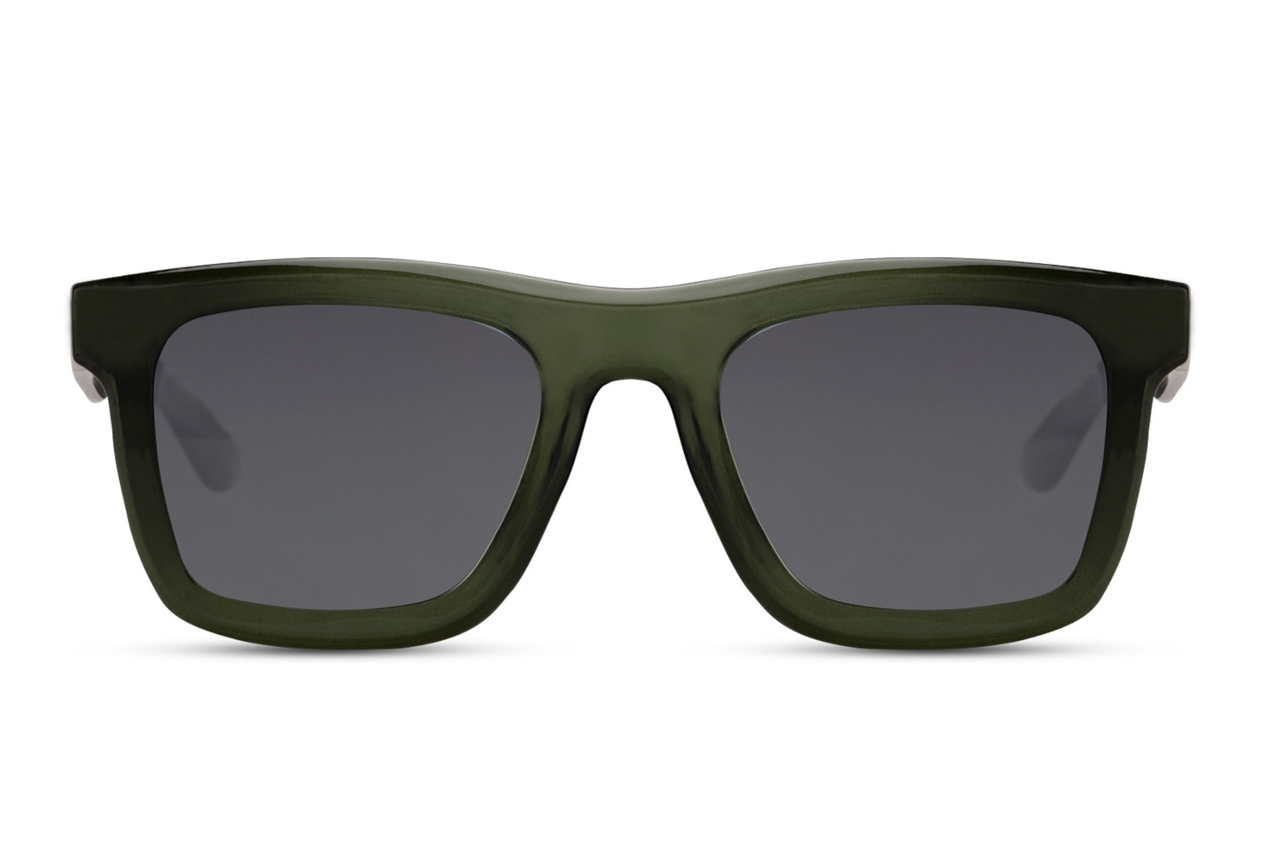 Unisex eco chunky square sunglasses with dark green recycled frame and UV protection lenses for bold streetwear fashion