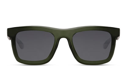 Unisex eco chunky square sunglasses with dark green recycled frame and UV protection lenses for bold streetwear fashion