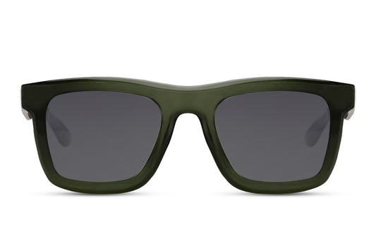 Unisex eco chunky square sunglasses with dark green recycled frame and UV protection lenses for bold streetwear fashion