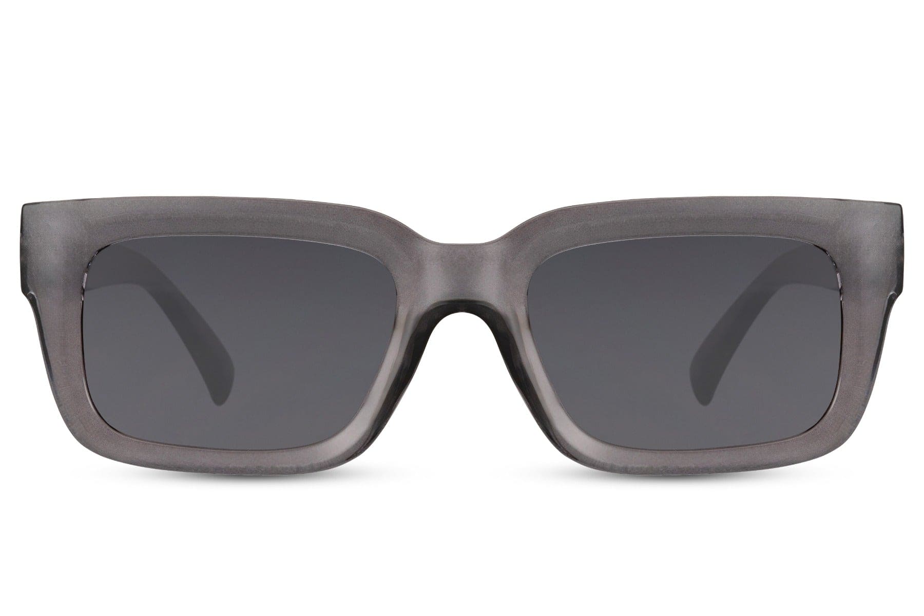 Unisex eco classic rectangle sunglasses with grey frame and lenses by Sunglass Station, modern sustainable eyewear with a clean minimalist finish