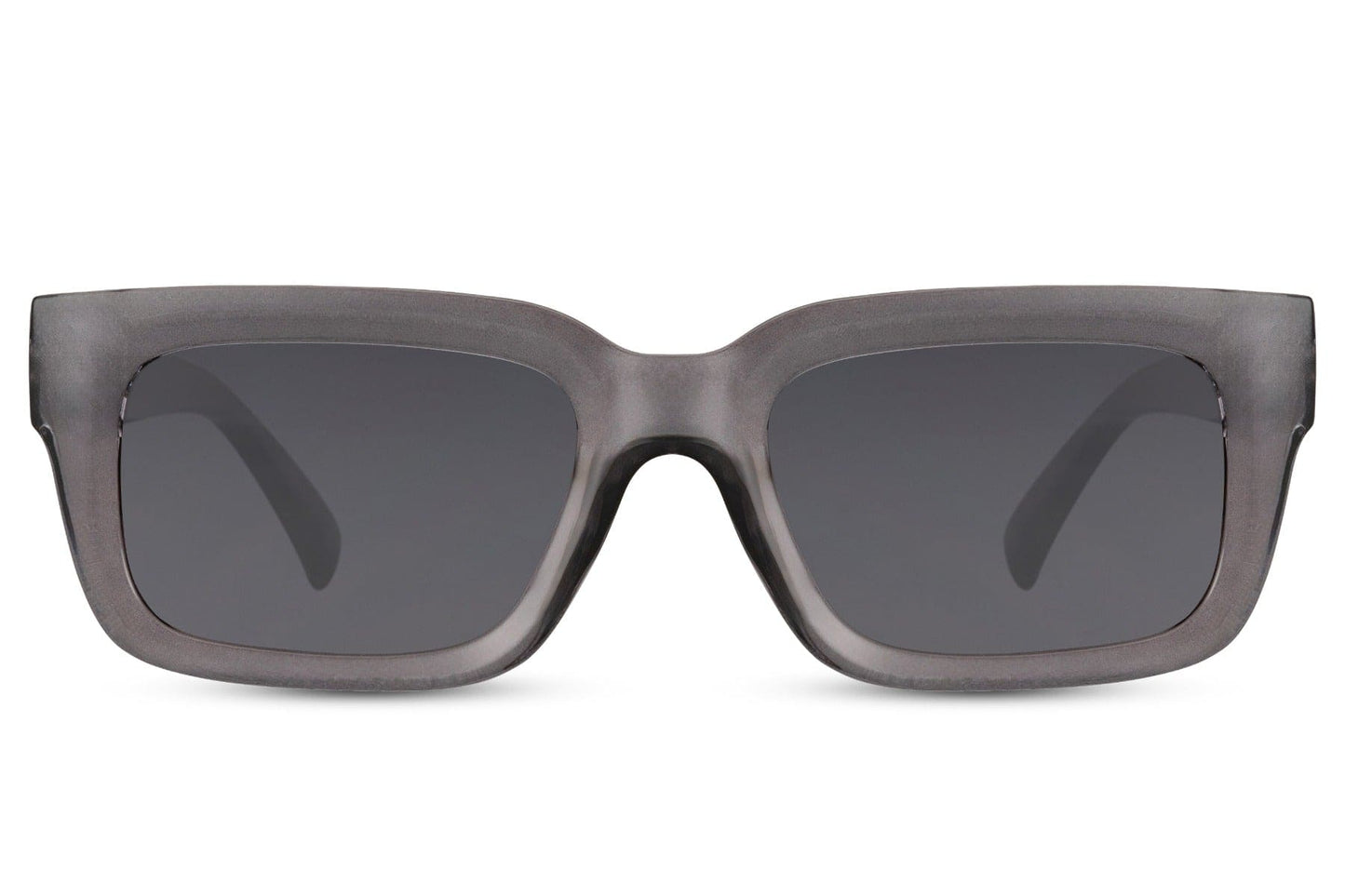 Eco rectangle sunglasses with grey frame by Sunglass Station, unisex sustainable eyewear with a sleek modern aesthetic