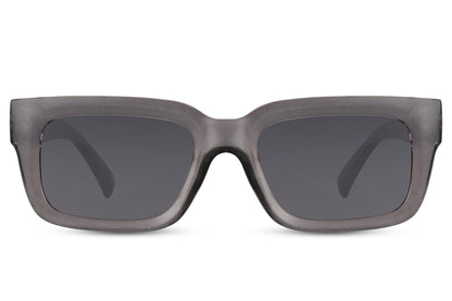 Eco rectangle sunglasses with grey frame by Sunglass Station, unisex sustainable eyewear with a sleek modern aesthetic