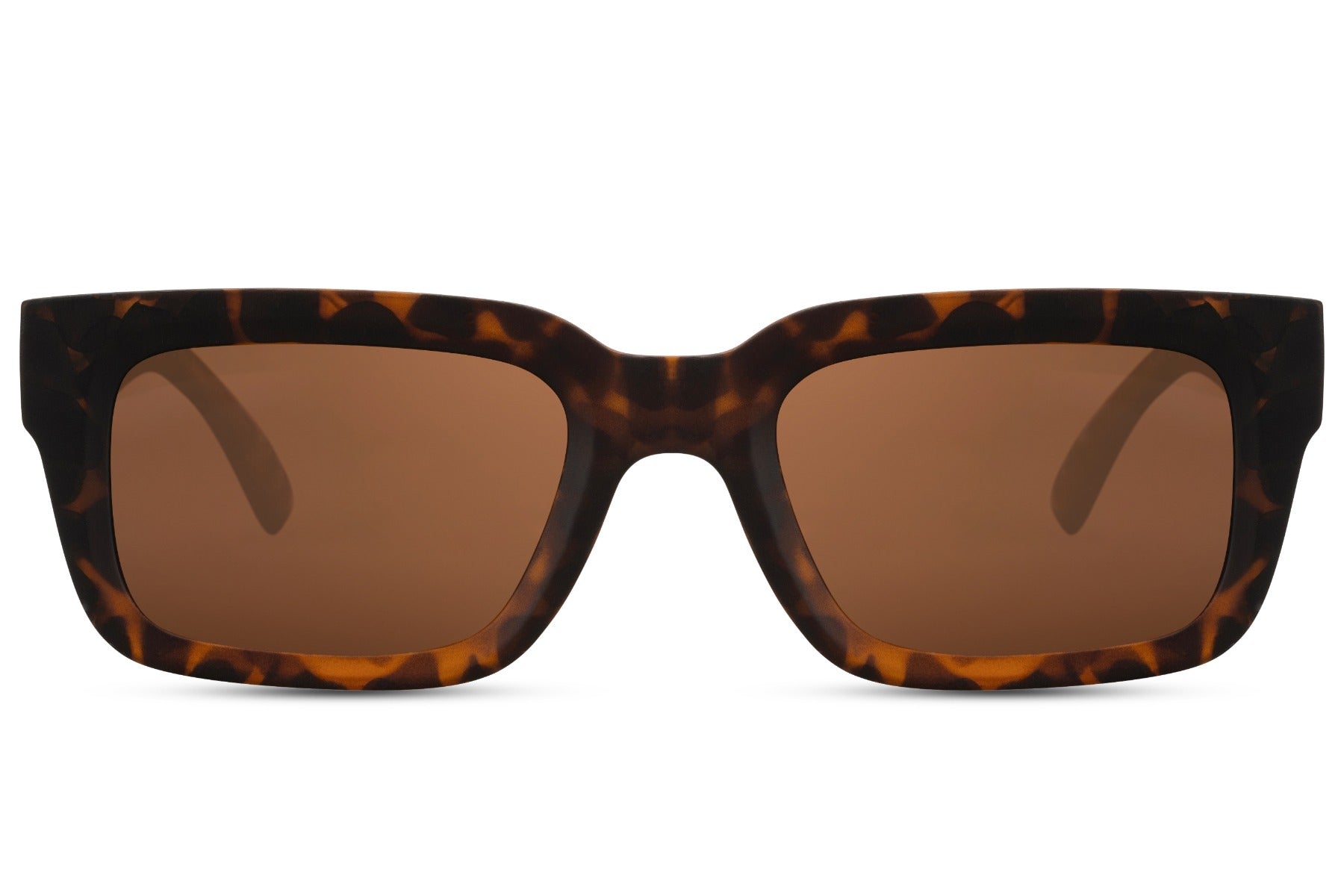 Eco classic rectangle sunglasses with tortoiseshell frame and brown lenses by Sunglass Station, unisex sustainable eyewear with a timeless everyday style, available online with free shipping across the UK and Europe