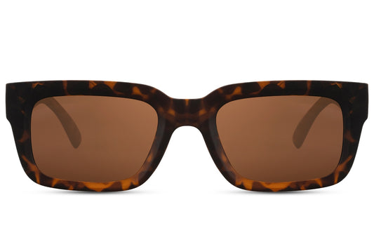 Eco classic rectangle sunglasses with tortoiseshell frame and brown lenses by Sunglass Station, unisex sustainable eyewear with a timeless everyday style, available online with free shipping across the UK and Europe