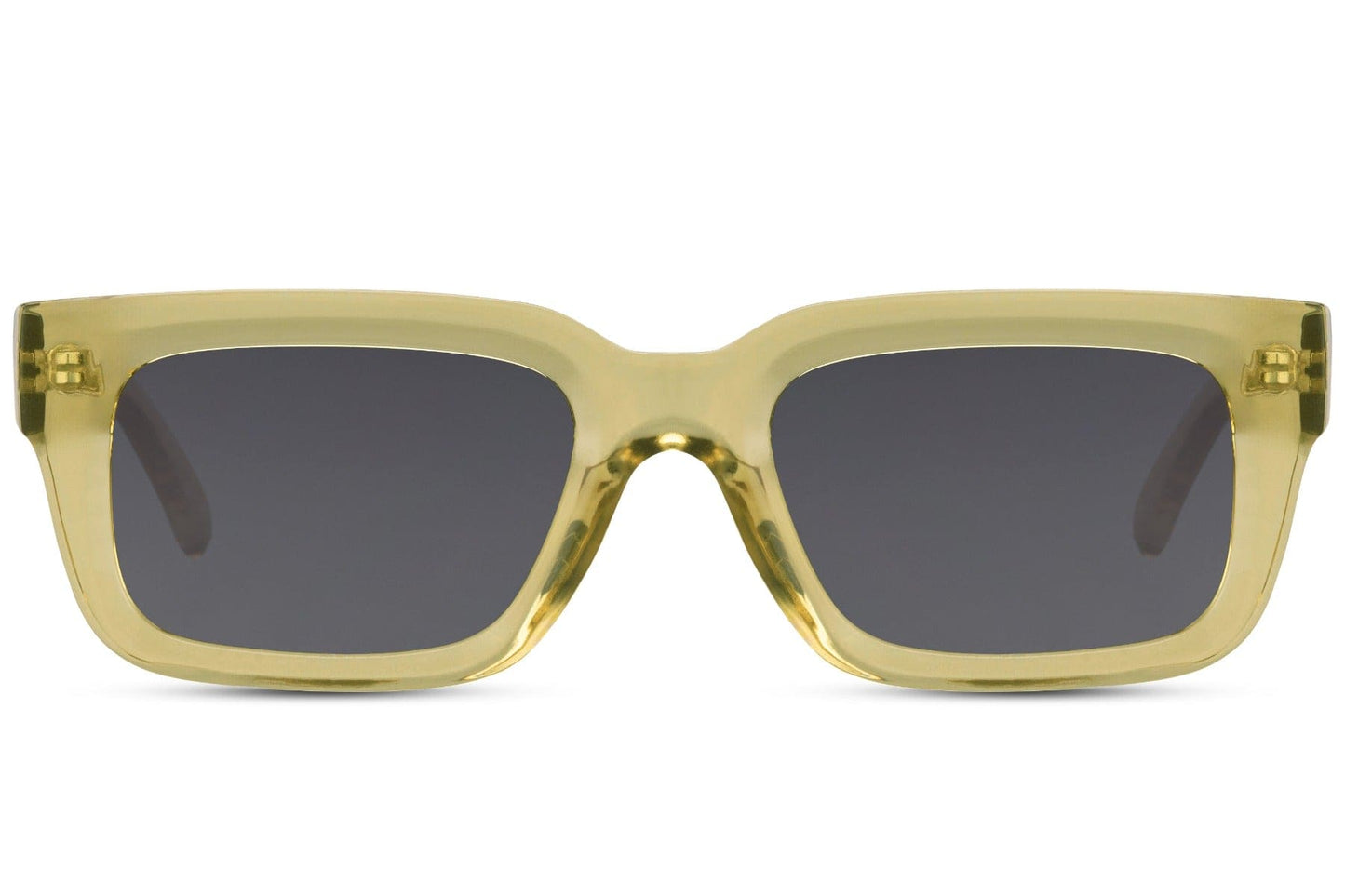 Eco rectangle sunglasses with yellow frame and grey lenses by Sunglass Station, stylish unisex eyewear with a lightweight sustainable design